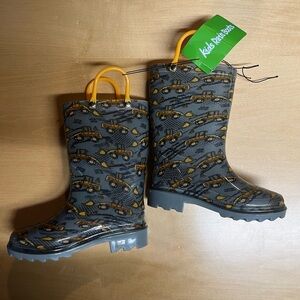 Kids Gray and Yellow Construction Rain Boots